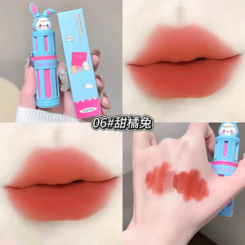 Gege Bear Cartoon Velvet Mist Long Lasting Lip Mud Smooth Matte High Pigment Natural Gentle Lip Gloss Lipstick Gift