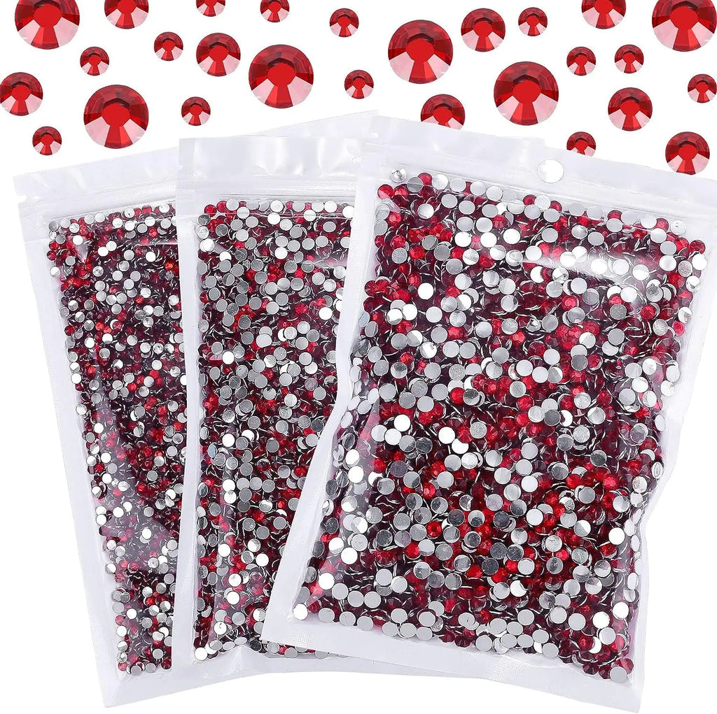 Red Silvery Flatback Resin Rhinestones 2mm 3mm 4mm 5mm 6mm Faux Gems Beads for Crafts DIY Nail Art Charms Supplies Stone Bulk