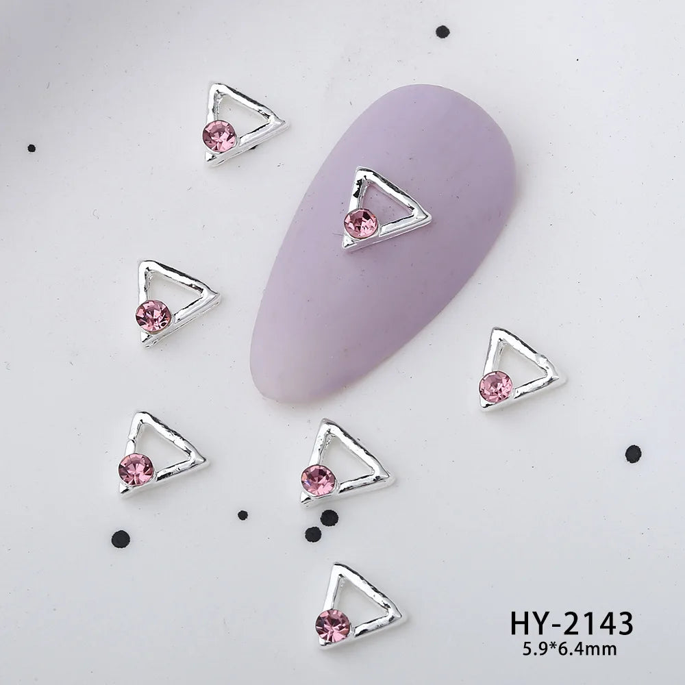 10Pcs Pink Alloy Collection Nail Art Charm 3D Shiny Diamond Crystal Gem Sliver Metal Nail Ornament DIY Exquisite Nail Decoration
