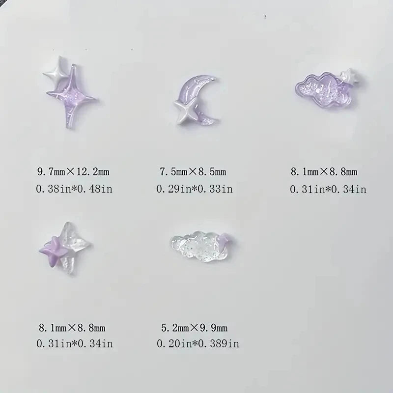 50pcs Purple Mixed 3D Moon Cloud Star Nail Charms Bulk Kawaii Lumionus Mini Ice Cloud Nail Art Decorat Accessories DIY Supplies