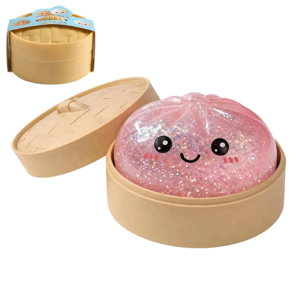 Simulation Dumpling Squishy Toy with Steamer Box Soft Squeeze Stress Ball Sensory Fidget Toy Stress Relief Creative Funny Gifts