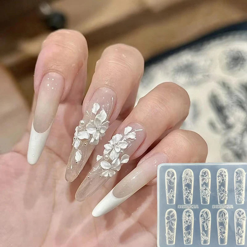 3D Nail Mold Ice Flower Bread Jellyfish Fox Eyeball Stamping Stencils UV Gel Polish Art Mould Silicone Carving Tool DIY Design