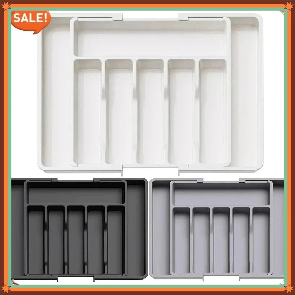 UpgradedAdjustable Plastic Cutlery Drawer Organizer Divided Storage Tray Space Saving Holder for Kitchen Knives Spoons Tableware
