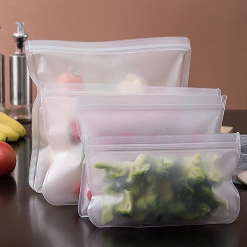 5pc Kitchen Accessories Fruit and Vegetable Silicone Bag Reusable Fresh-keeping Sealed Bag Refrigerator Food Storage Ziplock Bag