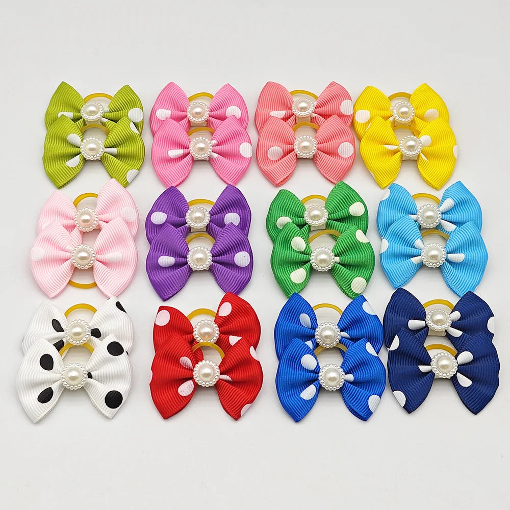 10pcs Hair Bows For Dog Pet Grooming Accessories Puppy Hair Clips With Elastic Rubber Band Yorkshire Terrier Hair Accessories