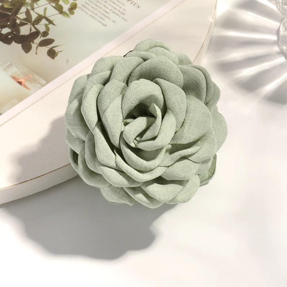 16 Colors Sweat Medium Size Cotton Fabric Rose Flower Hair Claw Clips for Women Korean Ctach Shark Clamp Hair Accessories 2024