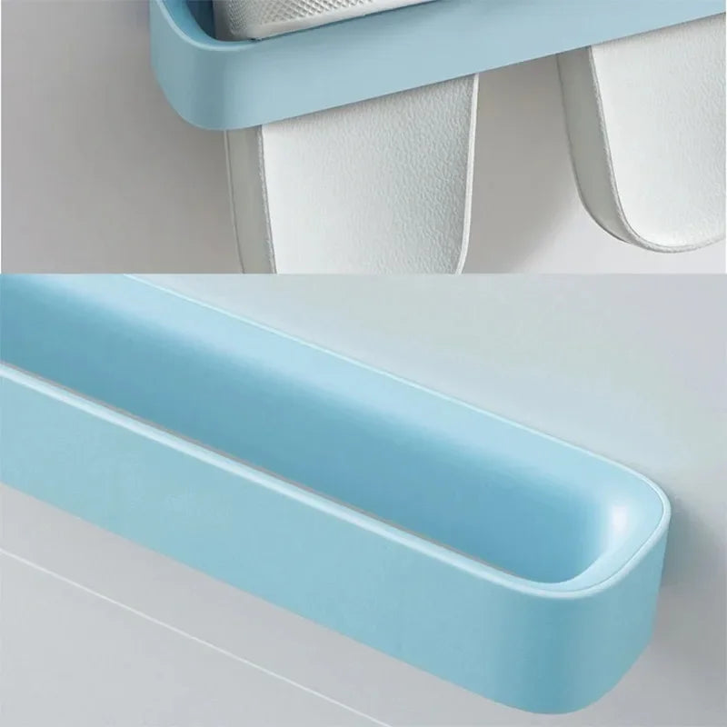 Self-Adhesive Slipper Rack - Wall-Mounted Bathroom Storage, 6-Hook Slipper Organizer for Toilet, Shower, Bedroom (White)