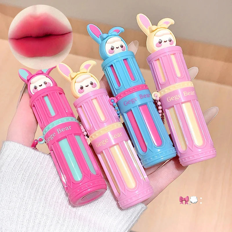 Gege Bear Cartoon Velvet Mist Long Lasting Lip Mud Smooth Matte High Pigment Natural Gentle Lip Gloss Lipstick Gift