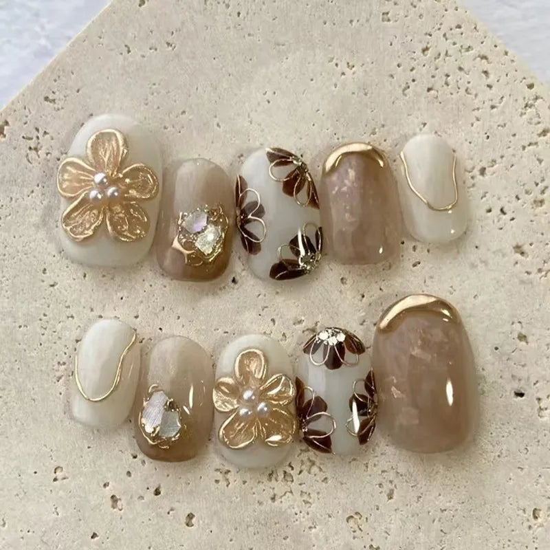 10Pcs/set White French Handmade Press on Nails Short Oval Fake Nails Wearable Stick-on Nails False Nail Uñas Накладные Ногти 네일팁