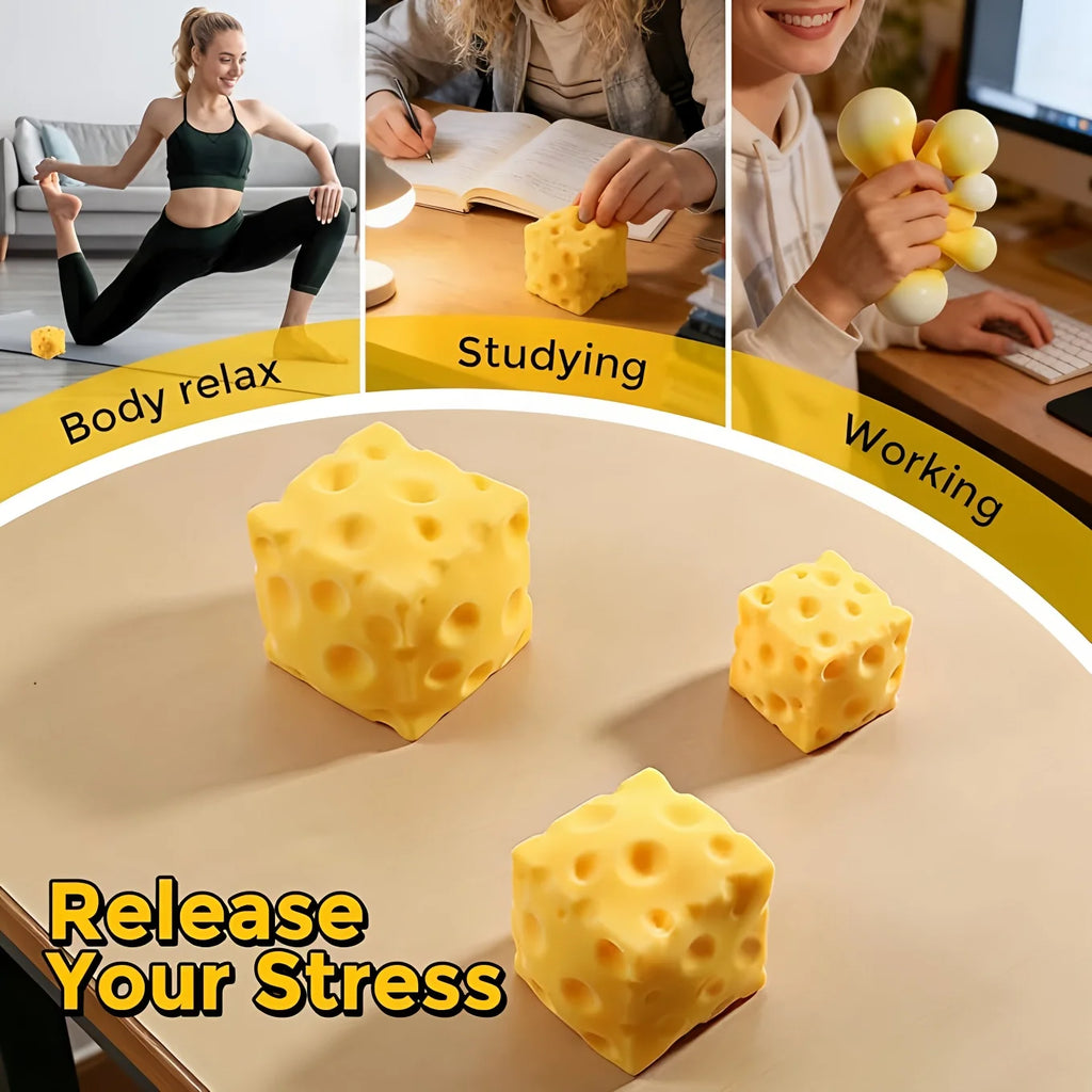 Stress Relief Cheese Squishy Toy Elastic Squeeze Toy Slow Rebound Anxiety Relief Anti-stress Funny Toy Decompression For Adults