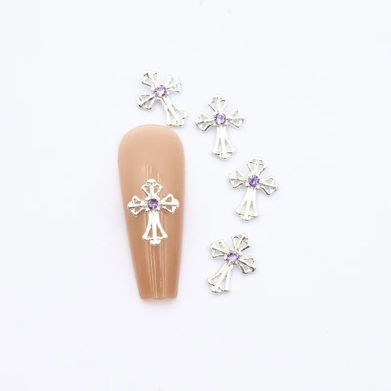10Pcs Vintage Style Cross Nail Art Charms 3D European Americany Premium Metal Style Heart Nail Decoration DIY Nail Accessories