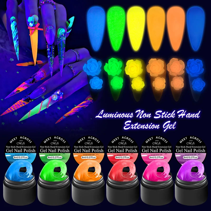 MEET ACROSS 8ml No Stick Hand Extension Gel Luminous Gel Nail Polish Bulider Gel Carving Flower Nail Art Shaping Acrylic Nail