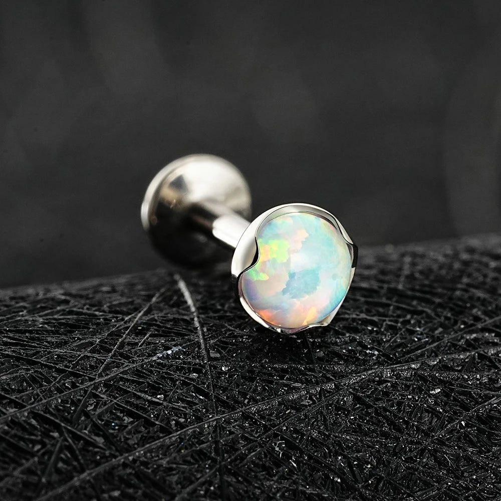 Right Grand ASTM F136 Titanium 3/4/5mm Opal Flat Back Earring 16G Dainty Tragus Nose Cartilage Medusa Stud Lip Piercing Jewelry