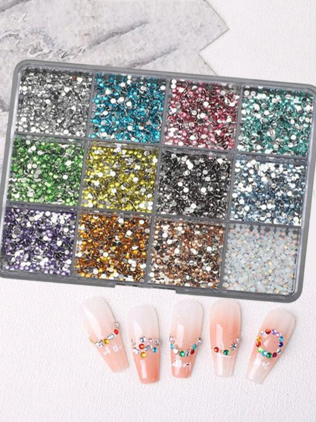 12Grids 6000pcs 3D Resin Nail Art Rhinestones with Tools 2mm Brilliant Diamond Nail Charms for DIY Clothes Phone Case