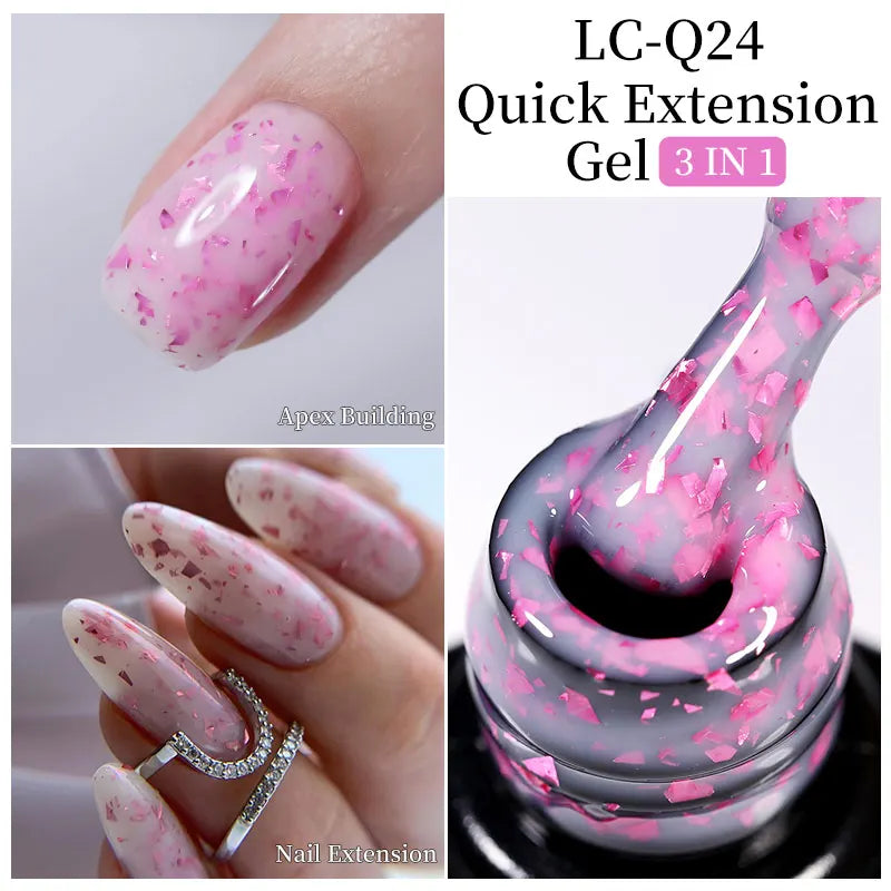 LILYCUTE Milky White Gold Sequins Quick Extension Rubber Base Gel Nail Polish Glitter Extend Construct Hard Gel Nail Art Varnish