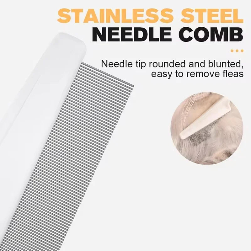 Flea Comb For Dog Cat Stainless Steel Dense Teeth Hair Remover Brush Portable Universal Pet Grooming Cleaning Comb