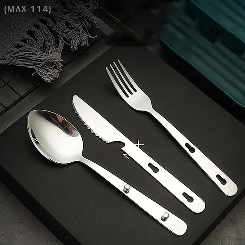 【Ja】Travel-Friendly Foldable Utensil Set - 3pcs Stainless Steel Spoon Fork Knife, Compact for Camping & On-the-Go Meals