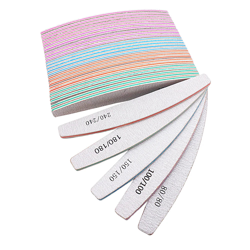 10Pcs/Lot Professional Nail Polish File Set 80 100 150 180 240 Grit Nail File Moon Style Manicure Limes Nails Files Buffer Tools