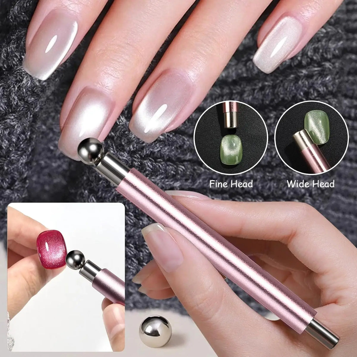 1/9Pcs Round Steel Magnetic Ball Double-Headed Thickened Cat-Eye Magnetic Stick Cylindrical French Magnet Pen Cat Eye Magnet Too