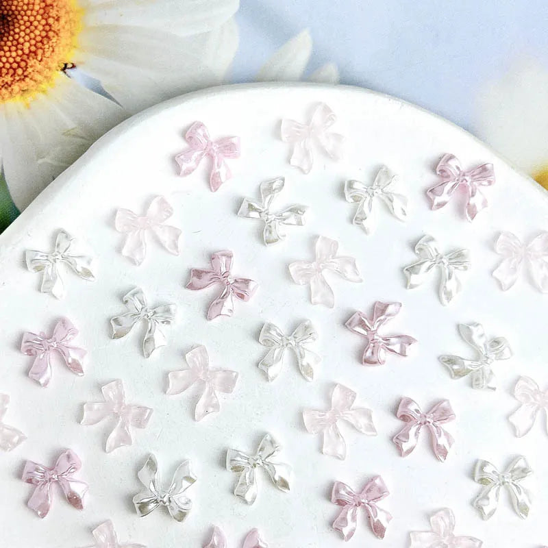 50pcs 3D Aurora Clear Resin Bow Nail Art Charms Cute Butterfly Glitter Nails Decoration Supplies Jewelry Accessories DIY