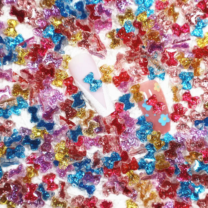 10pcs Pink Bear Nail Art Charms 3D Cute Cartoon 9 Colors Resin Bear Nail Jewelry Ornament DIY Kawaii Manicure Nail Accessories