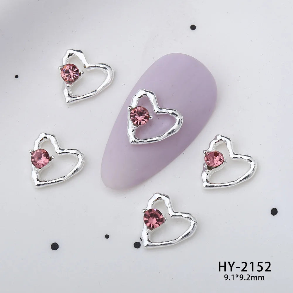 10Pcs Pink Alloy Collection Nail Art Charm 3D Shiny Diamond Crystal Gem Sliver Metal Nail Ornament DIY Exquisite Nail Decoration