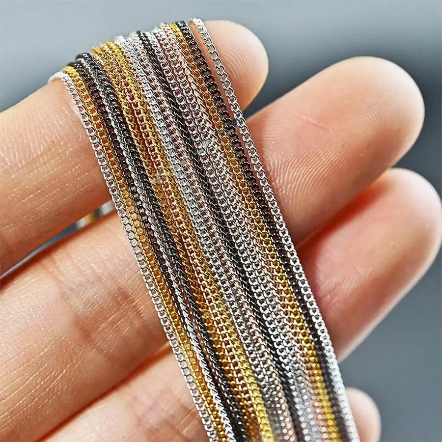 1M 1mm Metal Flat Chain Gold Silver Studs Nail Art Decorations Chains DIY Manicure Jewelry Accessory Nail Charms Gems Supplies