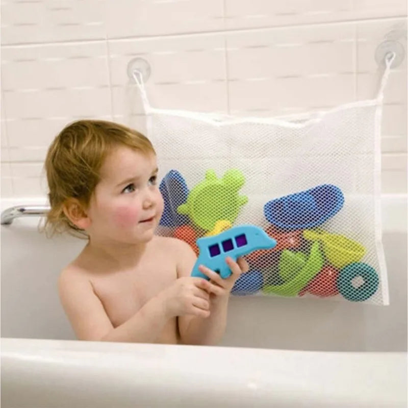 Bath Toy Net Kids Bath Tub Toy Holder Corner Mesh Bag, Baby Bathtub Storage Organizer Toddler Shower With 2 Adhesive Wall Hooks