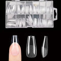 Medium-Sized Gel Nail Tips with Coffin Etching X, 12 Sizes, 120 Pieces Pre-Shaped Semi-Matte Full Coverage Press-On False Nail Tips, Acrylic False Nail Extension Kit, Easy DIY Salon Nail Art Gift