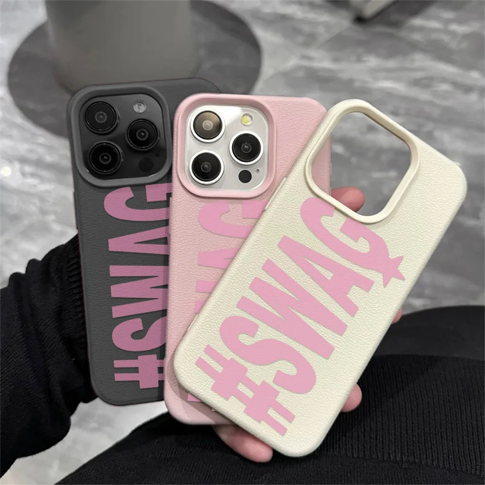 White Swag ﻿Phone Case For IPhone 17E 14 15 Pro Max 13 12 11 16 15 Plus Air 16e Leather Grain Silicone Soft Cover