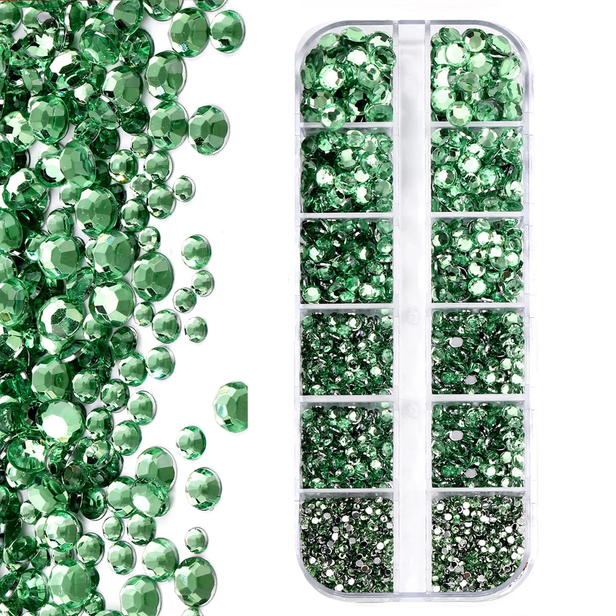 12Grids Colorful Mixed Glitter Nail Rhinestones Sparkly 2mm Mini Acrylic Flatback Diamonds Pink/Clear/Green Gems Manicure Parts