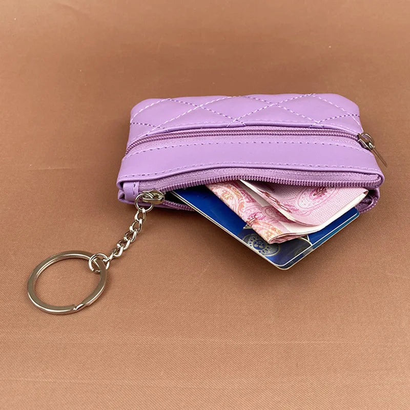 New PU Leather Coin Purse Women's Wallet Zipper Check Wallet Purse For Women Key Holder Clutch Bags With Keychain Card Wallet