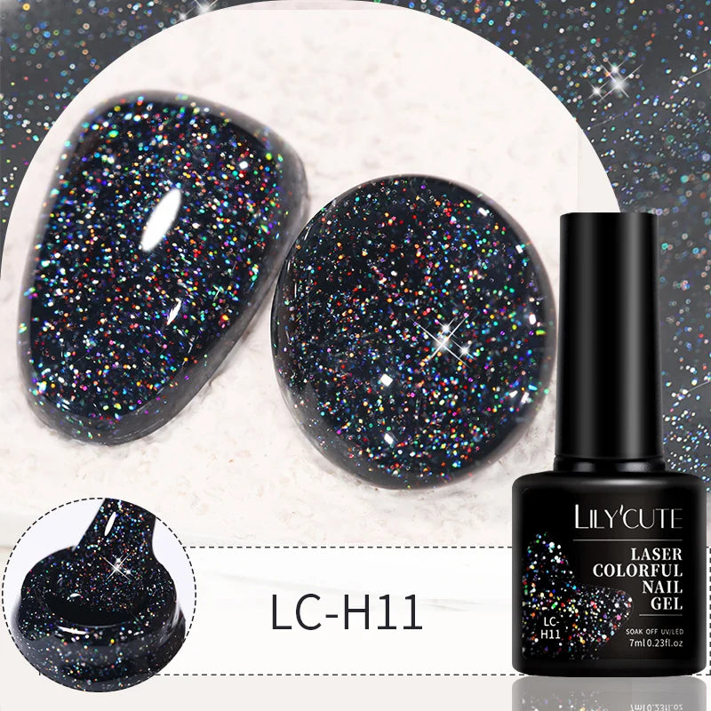 LILYCUTE 7ml Reflective Glitter Nail Gel Polish Effect Sparkling Soak Off Gel Semi Permanent For Manicure Nail Art UV Nail Gel