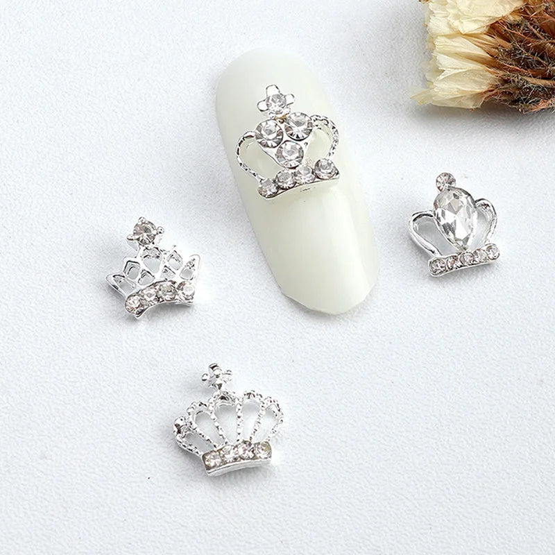 10pcs New Crown Alloy Zircon Nail Art Charms Silver Shinny Crystals Jewelry Hot Sale Nails Decoration 3D Manicure Accessories %2