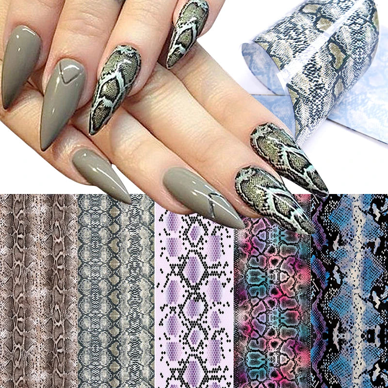 10pcs/Bag or 10 Rolls/Box Snake Skin Nail Transfer Foils Animal Print Nail Art Stickers Set Winter DIY Manicure Decals Decoratio