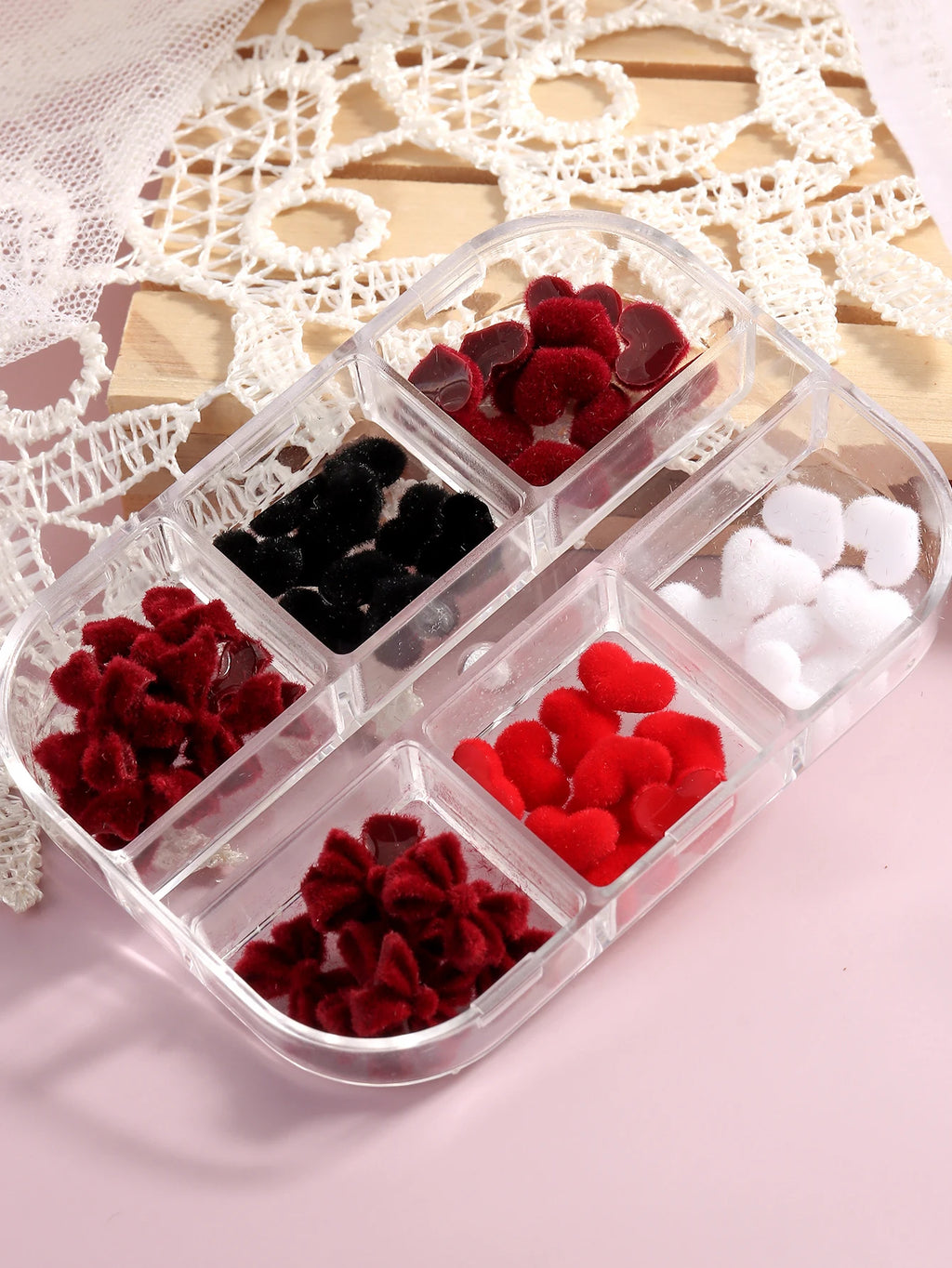 Valentine's Velvet Winter Wine Red Black Flocking Bow Design Nail Accessories DIY Bow Tie Heart Shape Nail Art Supplies Nail Art