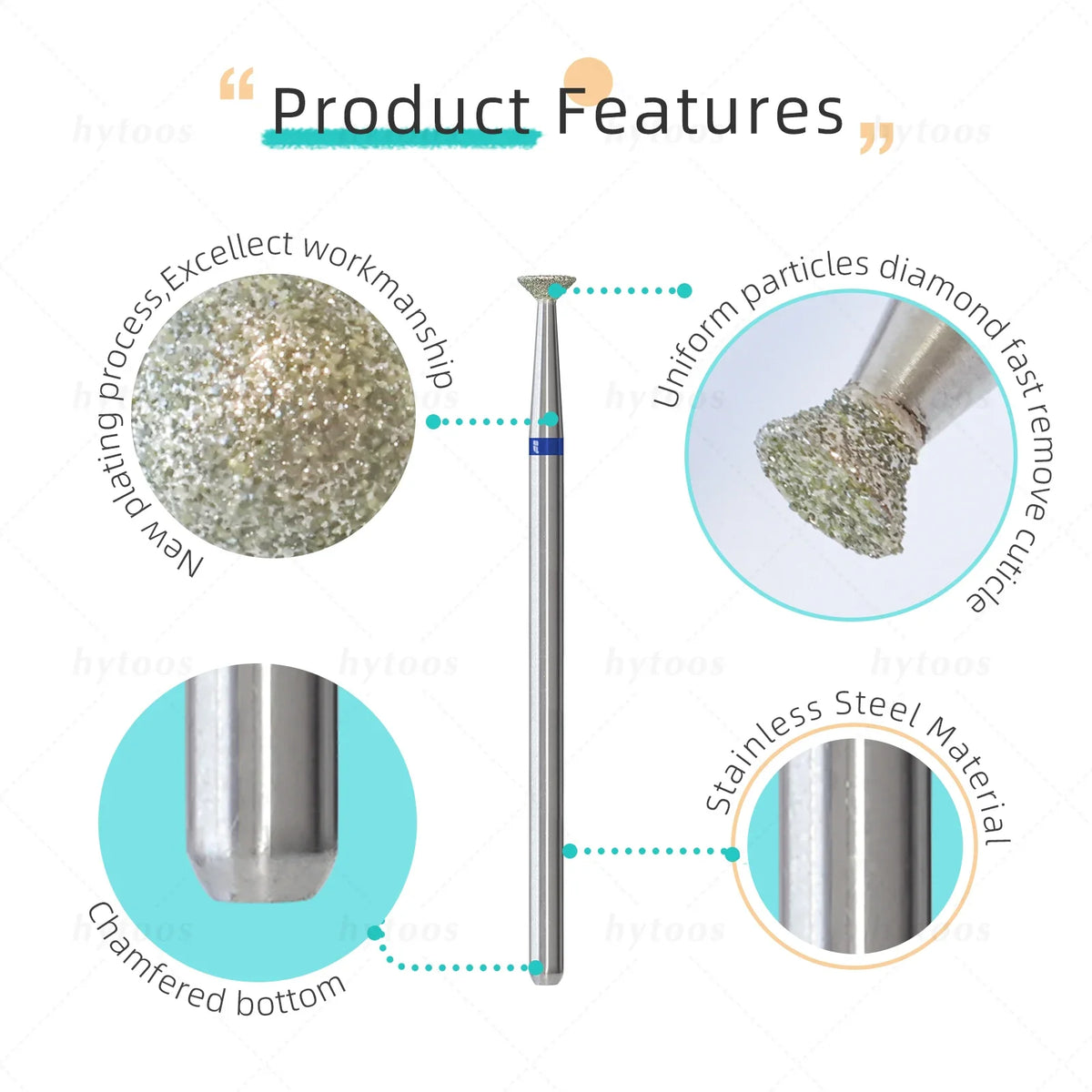 HYTOOS 4mm Inverted Cone Diamond Drill Bit - Russian Cuticle & Dead Skin Remover Pro Safe Nail Cleaner Tool for Manicure