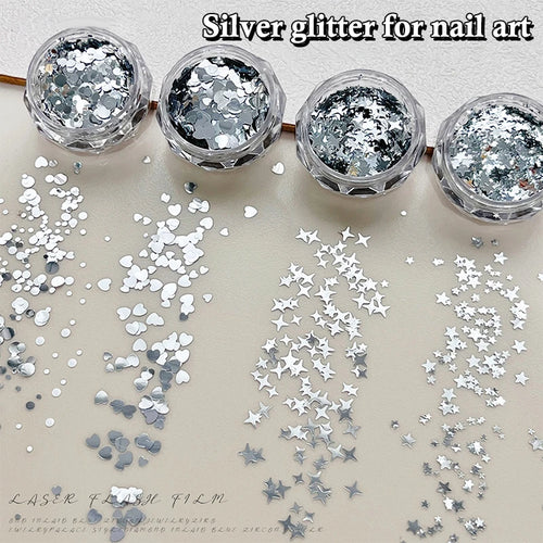 1 Box 3D Mini Nail Art Charms Round Heart Star Sequin Flakes Silvery Shiny Accessories For Manicure