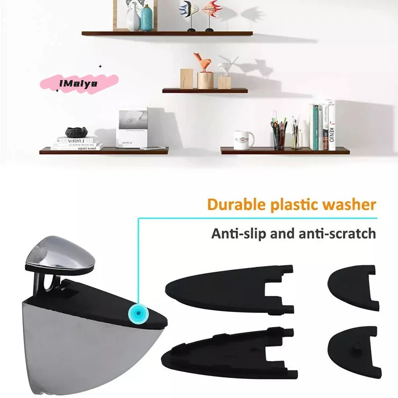2Pcs Adjustable Metal Glass Shelf Clamps Wood/Glass Partition Brackets Wall Mount Anti-Slip Floating Clip Support for Shelves
