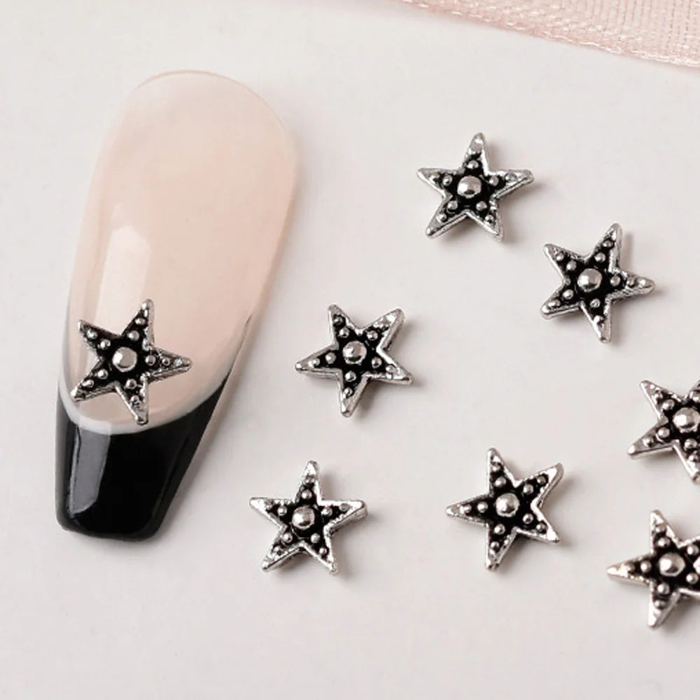 50pcs Mini Alloy Cross Nail Art Charm 3D Small Chrome Ancient Silver Heart Nail Decoration Jewelry Punk Design Nail Accessories