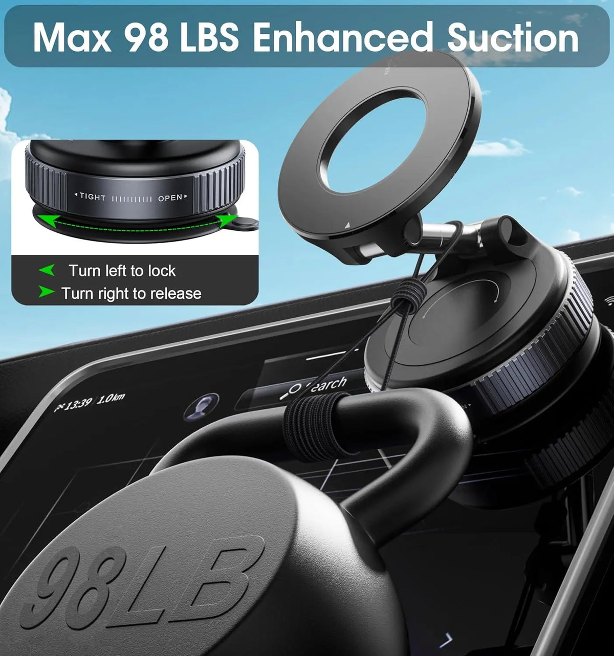 Universal Magnetic Car Phone Holder, Strong Suction Cup 360° Rotate Foldable Car Phone Mount Stand for Cellphone GPS Navigation