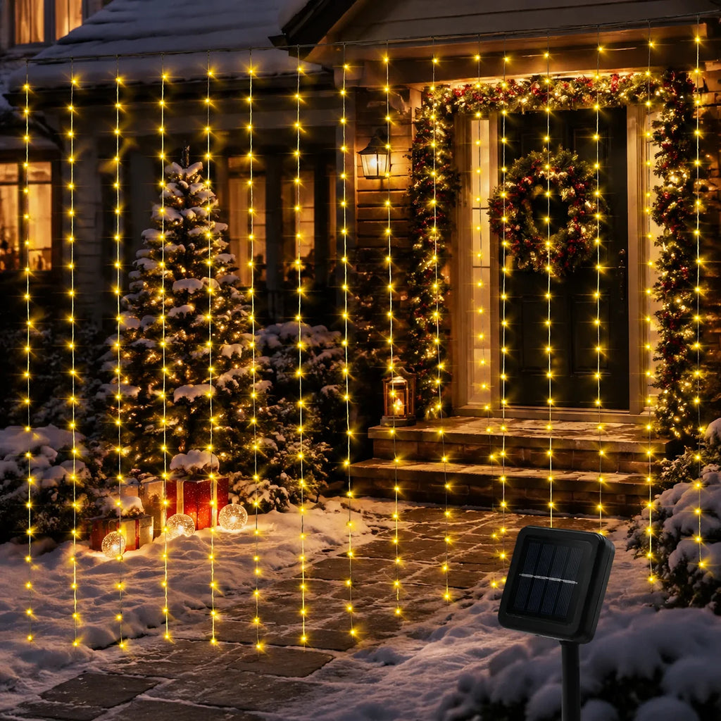 Solar Curtain Lights LED Outdoor Waterproof String Lights for Garden Yard Fence Patio Garland Decoration