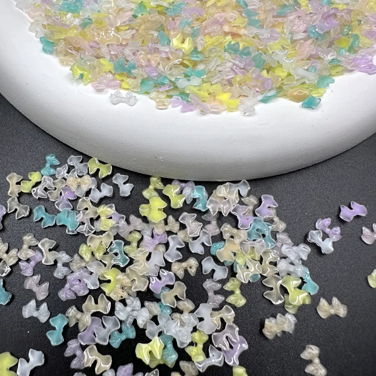 50pcs Transparent Bow Nail Art Parts Charms Bulk Shiny Mini Resin Ribbon Nail Rhinestones DIY Summer Nail Art Decor Accessories