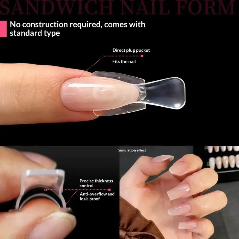 ·New60/240/300 Pcs Sandwich Nail Forms 15 Size Oval Extension Dual Form No Paper Forms Needed For Easy Nail Extensions·