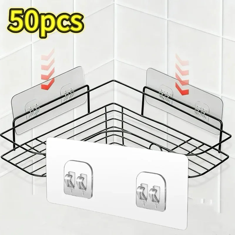 Single and Double Hook Self Adhesive Wall Hooks Transparent Traceless Waterproof Storage Hanging Hangers for Kitchen Bathroom