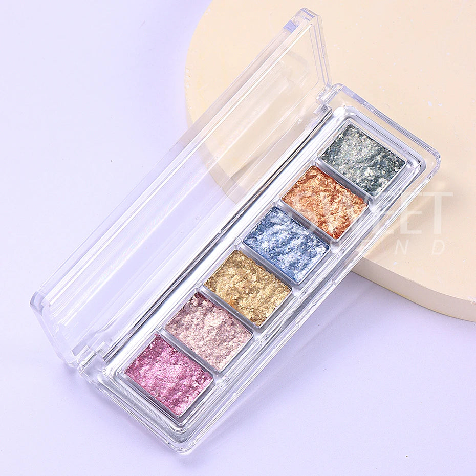 6 Grids Bright Bling Mud Solid Nail Pigment Crystal Aurora Opal Rubbing Dust Chrome Nail Glitter Korean Japanese Manicure Decor