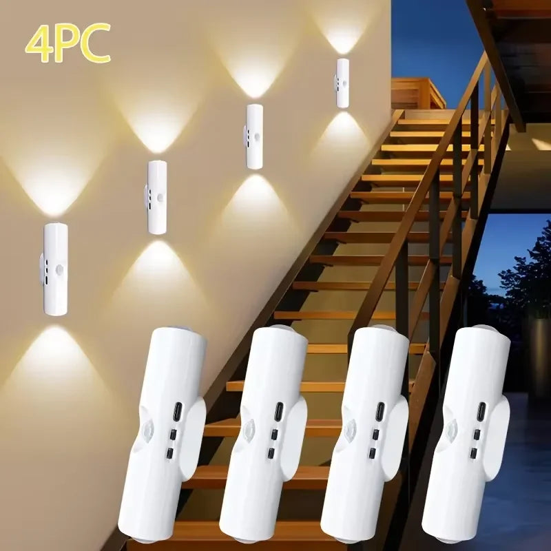 LED Motion Sensor Night Light, USB-C Rechargeable Adjustable Wall Light, Wireless Stick-On Lamp for Bedroom Hallway Closet