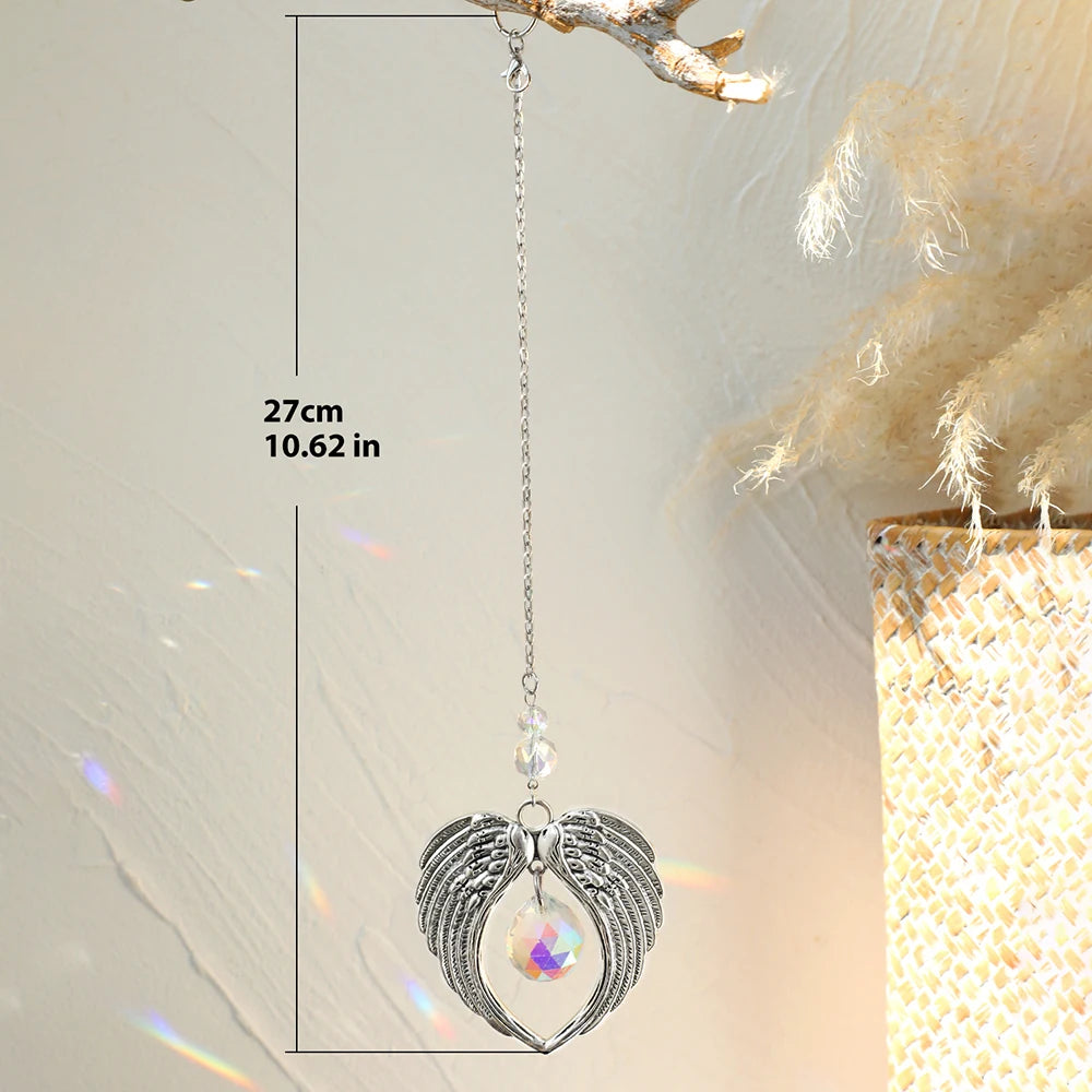 Angel Suncatcher Car Crystal Hanging Ornament Angel Wing Crystal Sun Catcher Garden Decoration Glass Prisms Rainbow Window Decor
