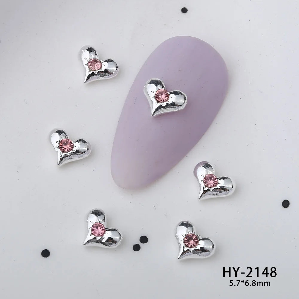 10Pcs Pink Alloy Collection Nail Art Charm 3D Shiny Diamond Crystal Gem Sliver Metal Nail Ornament DIY Exquisite Nail Decoration