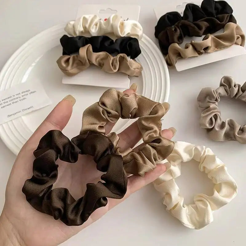 3/5Pcs Elegant Ponytail Holder Rubber Band Elastic Hairband Hair Accessories Silk Satin Scrunchies Women Solid Color Hair Rope
